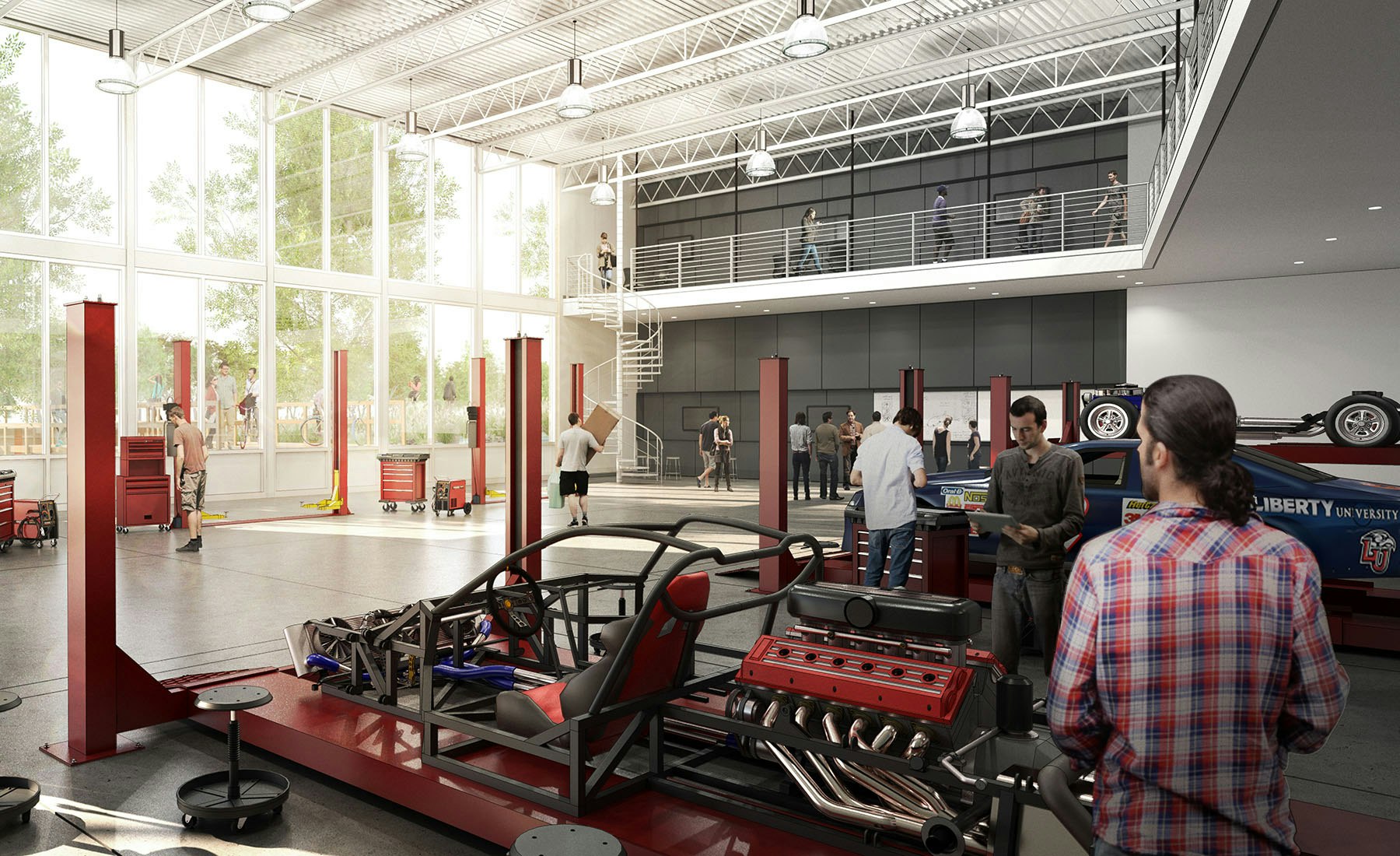  The building also includes a Motorsports wing for vocational support and training.